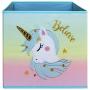 Lovely Little Things Unicorn Storage Bins Foldable - Toy Boxes Collapsible Cube - Boxes for Shelves - Boxes Storage Decorative - Kids Toys Organizer - Rainbow Container [Blue Hair]