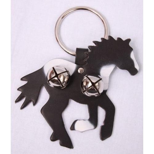 Black Leather Running Horse Door Knob Hanger with Silver Bells - Paint Black Leather Running Horse Door Knob Hanger with Silver Bells - Paint