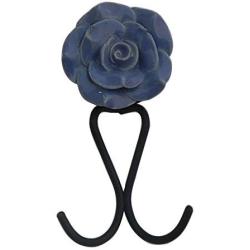 Indianshelf Handmade 1 Artistic Vintage Blue Ceramic Rose Wall Hooks Hangers/Clothes Hooks for Wall