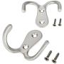 18 Pcs Double Prong Robe Hook Retro Cloth Hanger with 40 Pieces Screws, Heavy Duty Wall Mount Coat Hook, Door & Wall Robe Dress Hat Clothes Garment Hangers Towel Rack in Matte Nickel,Silver