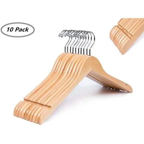 Amber Home Solid Gugertree Wooden Shirt and Dress Clothes Hangers with Chrome Hook 10 Pack (Natural) Amber Home Solid Gugertree Wooden Shirt and Dress Clothes Hangers with Chrome Hook 10 Pack (Natural)