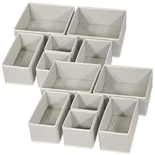 DIOMMELL Foldable Cloth Storage Boxes Closet Dresser Drawer Organizer Fabric Baskets Bins Containers Divider for Baby Clothes Underwear Bras Socks Lingerie Clothing,Set of 12 Grey 444