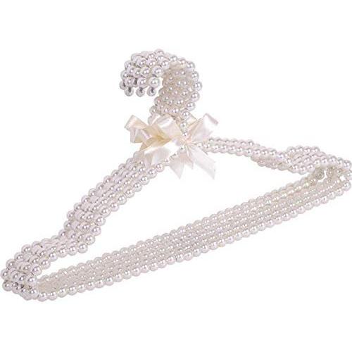 SAASNY 5 Pack White Pearl Beaded 40cm Metal Elegant Clothes Coat Garment Trouser Bar Hangers. Ideal for Home and Shops