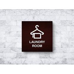 iCandy Products Inc Laundry Room, Cloth Hanger Hotel Business Office Building Sign 12x12 Inches, Dark Walnut, Metal