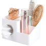 mDesign Square Facial Tissue Boxes Cover Holder, Storage Organizer Caddy for Bathroom Vanity Countertop, Bedroom Dresser, Night Stand, Desk, Table - Holds Makeup, Toiletries, Pens - 2 Pack - White/Satin