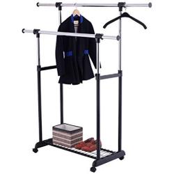 MTN Gearsmith New Double Rail Rolling Garment Rack Adjustable Clothes Drying Hanger Laundry Rack
