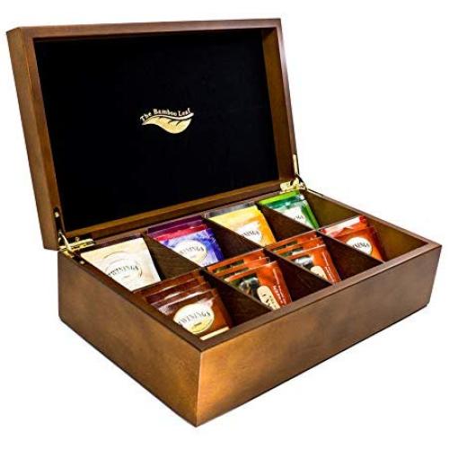 The Bamboo Leaf Tea Boxes Storage Organizer for Tea Collections, 8 Compartment w/Solid Lid (Walnut) The Bamboo Leaf Tea Boxes Storage Organizer for Tea Collections, 8 Compartment w/Solid Lid (Walnut)
