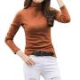 Toimothcn Womens Cotton Sweater Tops Blouse Long Sleeve Turtleneck Stretch Casual Bottoming Top