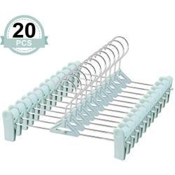 NORTHERN BROTHERS Pants Hangers with Clips, 20 Pack Plastic Space Saving Skirt Hangers with Clips Bulk Trouser Stackable Hangers for Pants