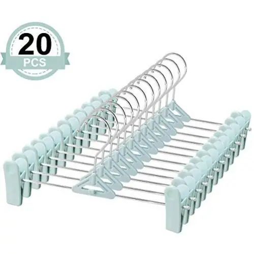 NORTHERN BROTHERS Pants Hangers with Clips, 20 Pack Plastic Space Saving Skirt Hangers with Clips Bulk Trouser Stackable Hangers for Pants