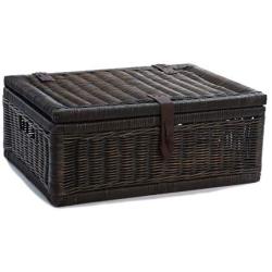 The Basket Lady Covered Wicker Storage Basket, Large, 20 in L x 14 in W x 8 in H, Antique Walnut Brown