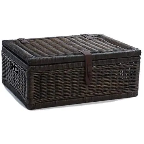 The Basket Lady Covered Wicker Storage Basket, Large, 20 in L x 14 in W x 8 in H, Antique Walnut Brown The Basket Lady Covered Wicker Storage Basket, Large, 20 in L x 14 in W x 8 in H, Antique Walnut Brown