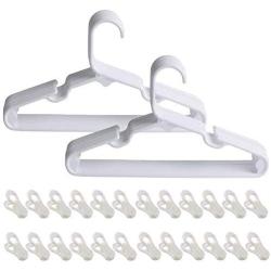 Thsinde Plastic Childrens Hangers, Clothes Hangers with Multi-Purpose Hanger Clips Value Pack for Closet - White