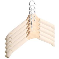 WOLFBUSH Hangers, 5Pcs Durable Solid Wood Clothes Hanger Sponge Household Shops Laundry Holder(Male Type) - White