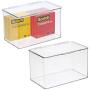 mDesign Plastic Office Storage Bin with Lid - Holds Note Pads, Gel Pens, Staples, Dry Erase Markers, Envelopes, Tape - 7" Long, 2 Pack - Clear