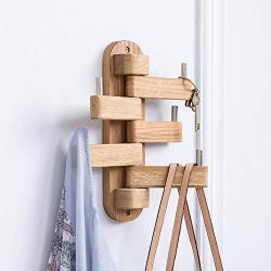 Oureong Wall Hook Wood Decorative Wall Hanger Organizer Wall Mounted Coat Hook Rack Vintage Hanging Storage Rack,with 5 Rotatable Hooks Wall Mounted Clothes Scarf Hat Storage Hanger