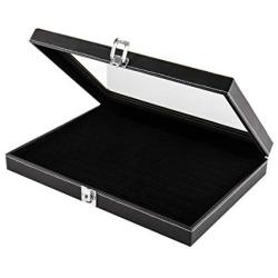 JackCubeDesign Jewelry Ring Display Organizer Storage Boxes Case Tray Holder with 100 Slot Ring Display and Glass Cover(Black, Inside Black Velvet, 13.3 x 9.3 x 2.1 inches)- :MK376A