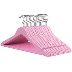 SONGMICS 20-Pack Solid Wood Hangers, Coat Hangers with Shoulder Notches, Trousers Bar, 360° Swivel Hook, Non-Slip for Jackets, Shirts, Dresses, Pink UCRW02PK