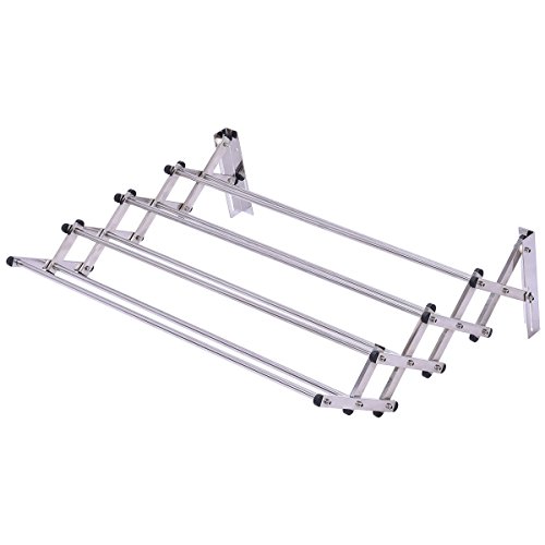 MoonNewyork Laundry Hanger Room Clothes Drying Towel Rack Stainless Wall Mounted Expandable