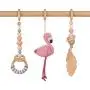 Pink and gray baby gym mobiles.Set of 3: Flamingo, feather, ring. Wooden play gym hangers. Crochet rattle. Baby shower gift. Sensory development.