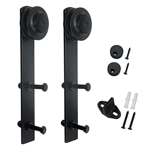 SMARTSTANDARD Hangers Sliding Barn Door Hardware Rollers 2Pcs (Black) (I Shape)