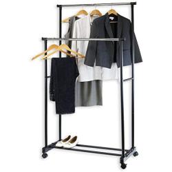 Simple Houseware Double Rod Portable Clothing Hanging Garment Rack