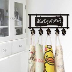 Gone Fishing Wooden Hanger Unique Gift Clothes Hat Key Hook/Coat Rack/Wall Hook Home Decoration Wall Stickers Kitchen Bathroom Towel Hook,Black