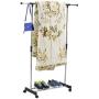 Cypress Shop Single Rack Bar Pole Portable Adjustable Hanging Rail Clothing Shelf Rack Garment Rolling Trolley Cart Cloth Hanger Heavy Duty Open Closet Clothes Storage Organizer Home Furniture