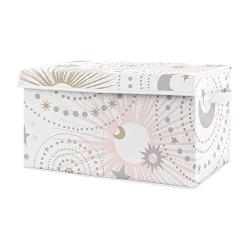 Sweet Jojo Designs Blush Pink, Gold and Grey Star and Moon Girl Baby Nursery or Kids Room Small Fabric Toy Bin Storage Boxes Chest for Celestial Collection