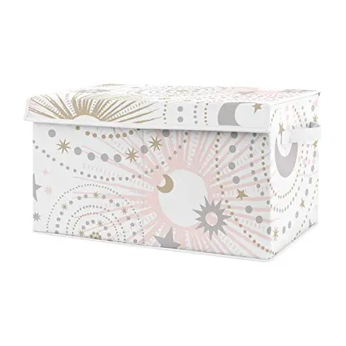 Sweet Jojo Designs Blush Pink, Gold and Grey Star and Moon Girl Baby Nursery or Kids Room Small Fabric Toy Bin Storage Boxes Chest for Celestial Collection