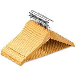 Second Sunny Clothes Hangers Natural Wooden Wood Clothes Coat Hangers with Round Trouser Bar and Shoulder Notches, Pack of 50 Grade A