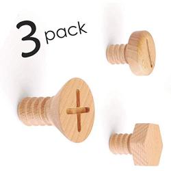 3 Pack, Natural Wooden Coat Hooks, Wall Mounted Single Wall Hook Rack, Clothes Hat Hanger Towel Rack (White Walnut),Toddler Baby Room Screw Like Unique Hook