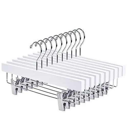 Nature Smile Solid Lotus Wood Deluxe Wooden Pants Hangers Bottom Hanger Jeans Hanger Skirt Hanger with 2-Adjustable Clips Anti-rust Hook Pack of 10 (White) Nature Smile Solid Lotus Wood Deluxe Wooden Pants Hangers Bottom Hanger Jeans Hanger Skirt Hanger with 2-Adjustable Clips Anti-rust Hook Pack of 10 (White)