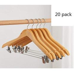 MDYYD Hangers Space Saving Adult Wooden Hangers with Clips Non-Slip for Clothing Pants Skirt Hangers Suit Clothes Hangers Everyday Standard Use Clothing Hangers 20 Pack Drying Racks