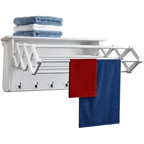 Danya B Accordion Clothes Drying Rack, Retractable, Wall Mounted Drying Rack, White - Perfect for The Laundry Room