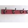 Red Wooden Shelf Vintage Carpenters Level Wall Coat Rack and Key Hanger Cast Steel Acorn Hooks Shelves