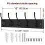 WEBI Coat Rack Wall Mounted, 16’’ Hole to Hole,Coat Hanger Wall Mount,5 Hooks for Hanging Jacket,Coats,Clothes,Hats,Black