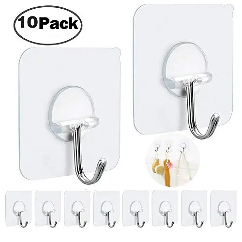 FOTYRIG Adhesive Wall Hooks Wall Hangers Without Nails 15 pounds (Max) 180 Degree Rotating Heavy Duty Seamless Scratch Hooks for Hanging Bathroom Kitchen Office-10 Packs