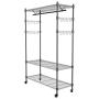 PaPafix Heavy Duty Wire Shelving Unit Garment Rack,Portable Clothes Closet Wardrobe Storage Organizer, with Hanger Bar Wheels+2 Pair Side Hooks, Black