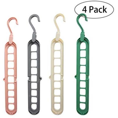 Ira Pollitt Magic Plastic Hangers Space Saving Clothes Hangers,Multifunctional Smart Closet Organizer Rotate Anti-Skid Folding Hanger Pack of 4 Standard Hangers with 9 Holes for Heavy Clothes, Shirts