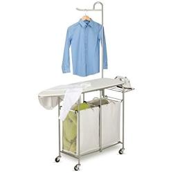 Honey-Can-Do Rolling Laundry Sorter with Ironing Board and Shirt Hanger