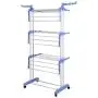 Comcastle 3-Tier Clothes Drying Rack with Heavy Duty 360 Degree Wheels, Double Pole Rail Rod Adjustable Clothes Rack Hanger Indoor Outdoor, Compact Storage