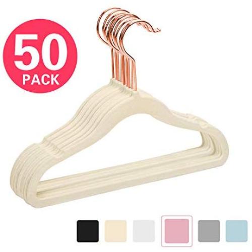 MIZGI Premium Kids Velvet Hangers (Pack of 50) with Copper/Rose Gold  Hooks,Space Saving Ultra