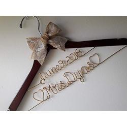 Rustic Wedding Hanger, Wedding Hanger, Bridal Hanger with Date, Personalized Custom Bridal Hanger, Brides Hanger, Name Hanger, Wedding Hanger With Bow, With Hearts, Burlap