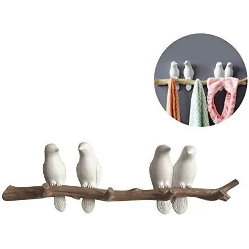 Evibooin Decor Wall Mounted Coat Rack | Birds On Tree Branch Hanger | for Coats, Hats, Keys, Towels, Clothes Storage Hanger (4 Hooks)