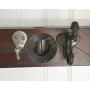 Carpenter Wood Level Wall Coat Rack Vintage Stanley Key Hanger Cast Steel Acorn Hooks Shelves Brass Plate