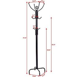 AyaMastro Black 76Inches Steel Coat Rack Free Standing Clothes Hanger Holder 3 Layer with Hooks