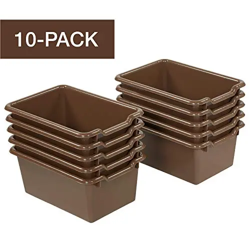 ECR4Kids Scoop-Front Storage Bins, Easy-to-Grip Design Storage Cubbies, Kid Friendly and Built to Last, Pairs with ECR4Kids Storage Units, 10-Pack, Chocolate