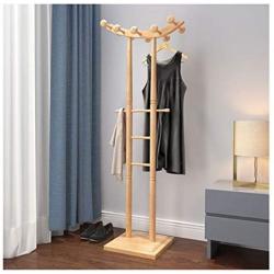 DZWLYX Solid Wooden Coat Rack Entryway Hall Bedroom Stand Tree Rack for Clothes Hat Handbag Jacket Scarf Hanger (Color : Wood)