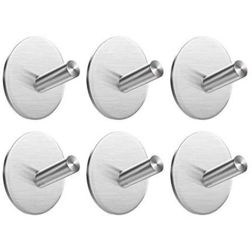 EMISK Self Adhesive Towel Hooks, 304 Stainless Steel Stick On Hooks Robe Hook Hanger Heavy Duty, Waterproof Wall Hooks Holder for Bathroom Kitchen and Bedroom [6 Pack]